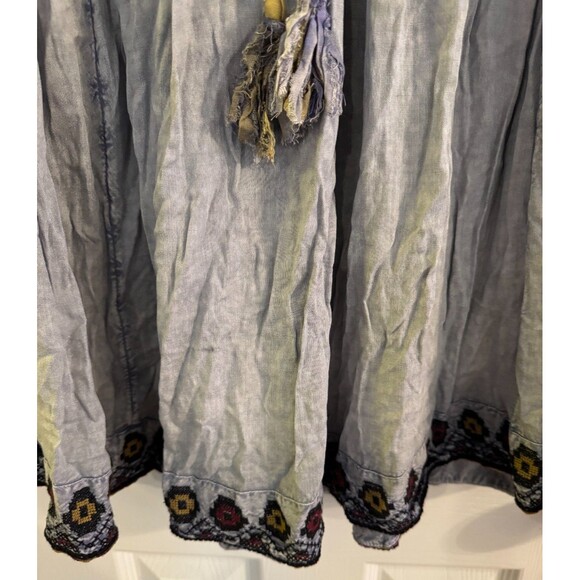 NWT Rachel Zoe Top Sz 1X  Blue Embroidered Tassel Tie Mineral Wash Boho Festival - Picture 13 of 14